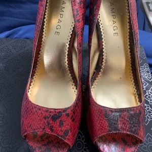 Rampage red & black snakeskin platform heel size 10m peep toe.